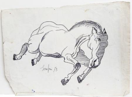 Quadro di Beppe Serafini Cavallo in corsa - penna biro carta 